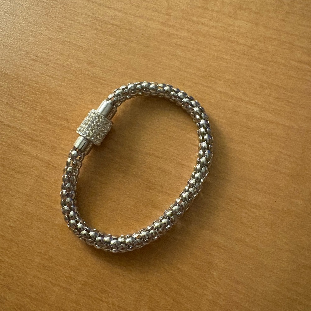 Silver Mesh Bracelet with Rhinestone Clasp